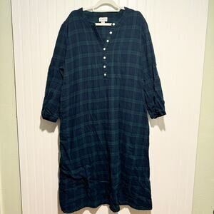 Lanz Of Salzburg Plaid Flannel Nightgown Navy Blue Green Size XL
